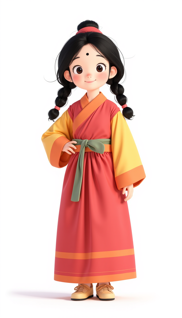 一個(gè)女生，藏族服飾，頭像，長(zhǎng)發(fā)雙辮子，迪士尼皮克斯工作室風(fēng)格的肖像攝影，色調(diào)柔和，模型展示，半身照，有精細(xì)的光澤，白色干凈背景，3D 渲染，柔焦，Octane Render（OC），Blender，知識(shí)產(chǎn)權(quán)風(fēng)格，最佳畫(huà)質(zhì)，8K，超級(jí)詳細(xì)，簡(jiǎn)潔，可愛(ài)